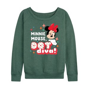 Women's - Disney - Minnie Dot Diva Lightweight French Terry Wide Neck Long Sleeve Shirt - 1 of 4