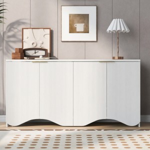 U-Style Four-Door Cabinet with Vertical Stripes and Wavy Design, Perfect for Hallways, Entryways, and Living Rooms - 1 of 4