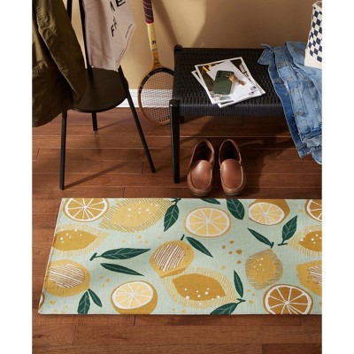 Livie Seafoam Green Lemon Print Washable Kitchen Runner Rug