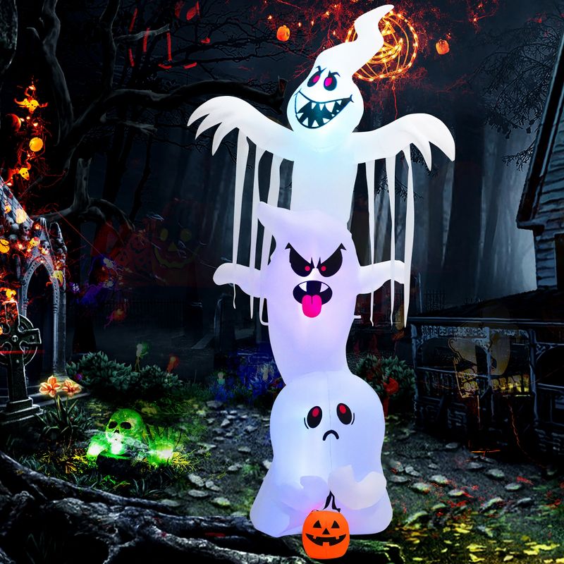 Costway 10 ft Inflatable Halloween Overlap Ghost Giant Decoration w/ Colorful RGB Lights, 1 of 11