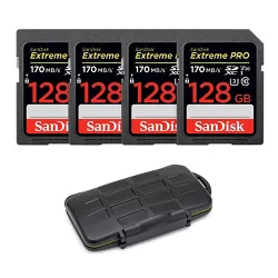 SanDisk 128GB Extreme PRO 170 MB/s UHS-I SDXC Memory Card Bundle with Case