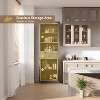 Garvee 66.5" Farmhouse Tall Slim Storage Cabinet with 5 Tiers, Glass Doors & Drawer ¨C Gray Wood Grain Wooden Bookcase, Gray - 2 of 4