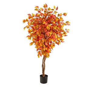 Nearly Natural 5-ft Autumn Ficus Artificial Fall Tree - 1 of 4