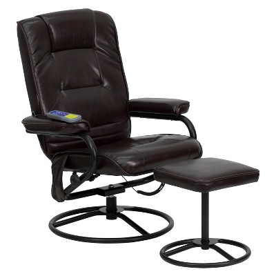 Flash Furniture Massaging Multi-Position Recliner and Ottoman with Metal Bases in Brown LeatherSoft