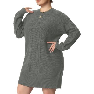 Agnes Orinda Women's Plus Size Knit Sweater Warm Long Sleeve Pullover Mini Dresses - 1 of 4