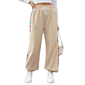 Coolmee Women's Cinch Bottom Sweatpants Color Block Sides High Waisted Joggers - 1 of 4