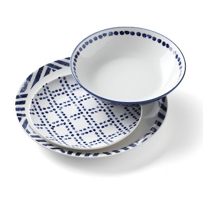 Navy and White Porcelain 12-Piece Geometric Dinnerware Set