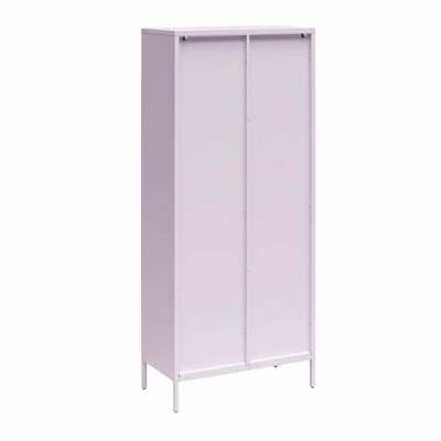 Lilac Tall Metal Accent Cabinet with Fluted Glass Doors