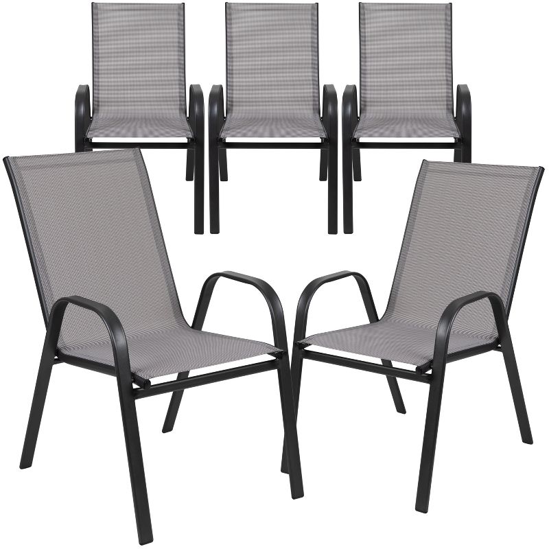 Emma and Oliver 5 Pack. Outdoor Stack Chair with Flex Comfort Material and Metal Frame, 1 of 13