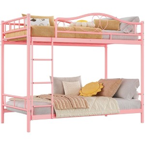 Bunk Bed Twin Over Twin, Twin Bunk Bed with Ladde & Full-Length Guardrails, Heavy Duty Metal 400 LBS Weight Capacity - 1 of 4