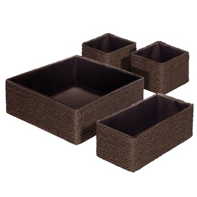 Sorbus Woven Paper Rope Baskets - 4 Piece Set, Beige