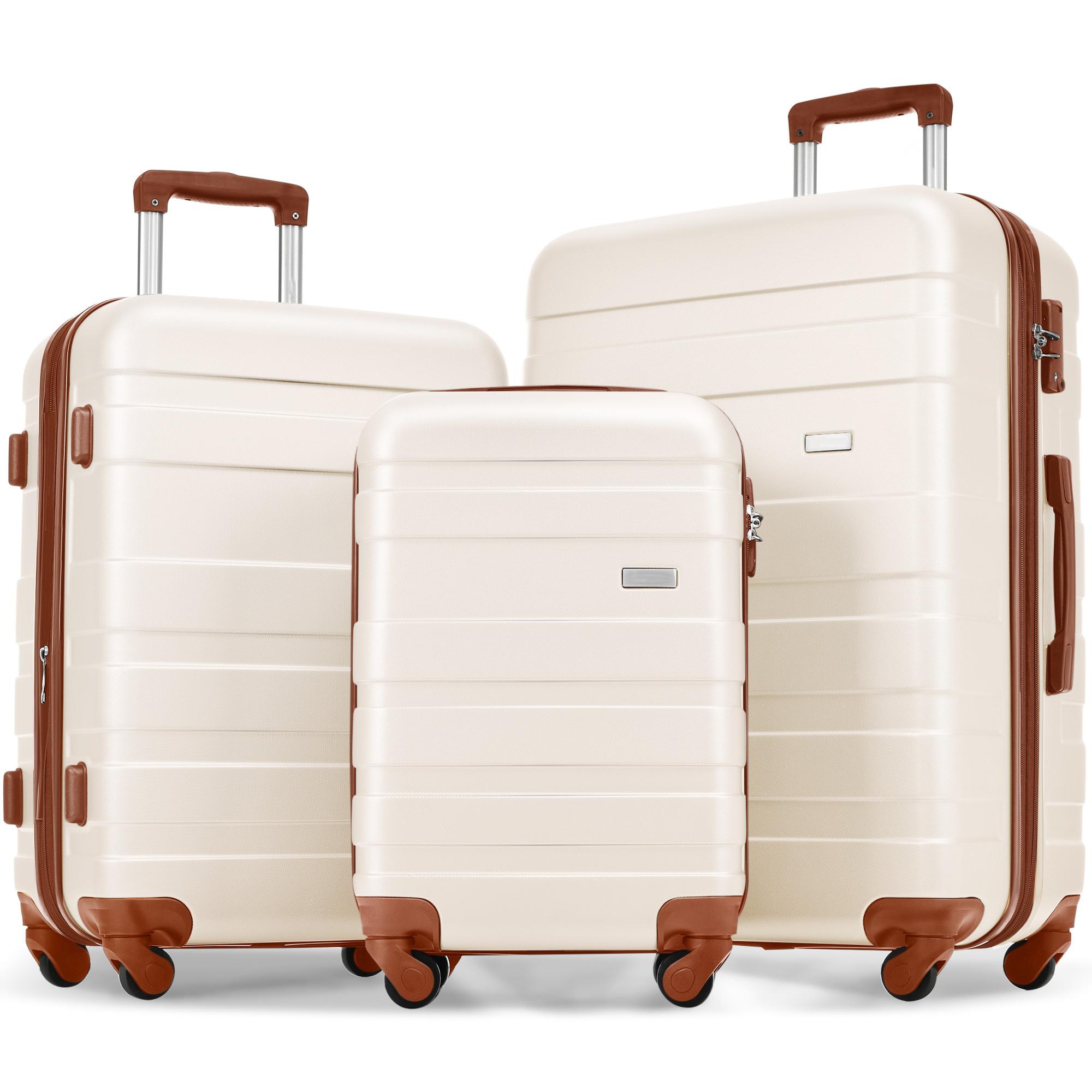 3 PCS ABS Hard Shell Luggage Set with Spinner Wheels and TSA Lock, Ivory - ModernLuxe