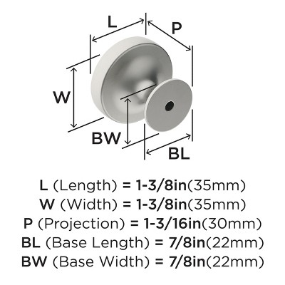 Satin Nickel Round Cabinet Knob with Mounting Hardware