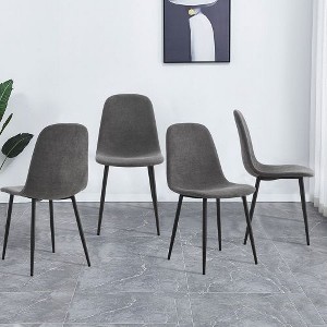 Kumasinova Set of 4 Modern Medieval Linen Fabric Dining Chair with Black Metal Legs, Anti-Slip Pads,Farmhouse Kitchen Chair, Upholstered Armless Chair - 1 of 4