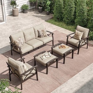 Heynemo Outdoor Patio Furniture Set, 5 Piece Patio Conversation Set with Ottomans, Metal Furniture Set for Porch Backyard Garden - 1 of 4