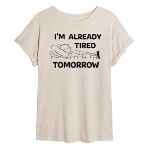 Women's - Peanuts - Tired Tomorrow Oversized Graphic T-Shirt - 1 of 4