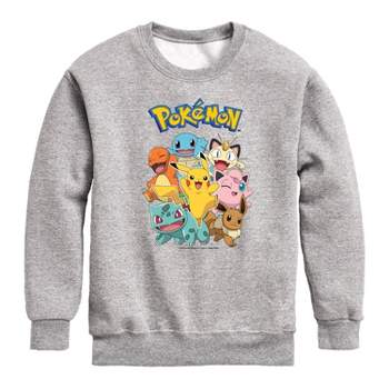 Boys' Pokemon Character Group Fleece Pullover Sweatshirt - Heather Gray