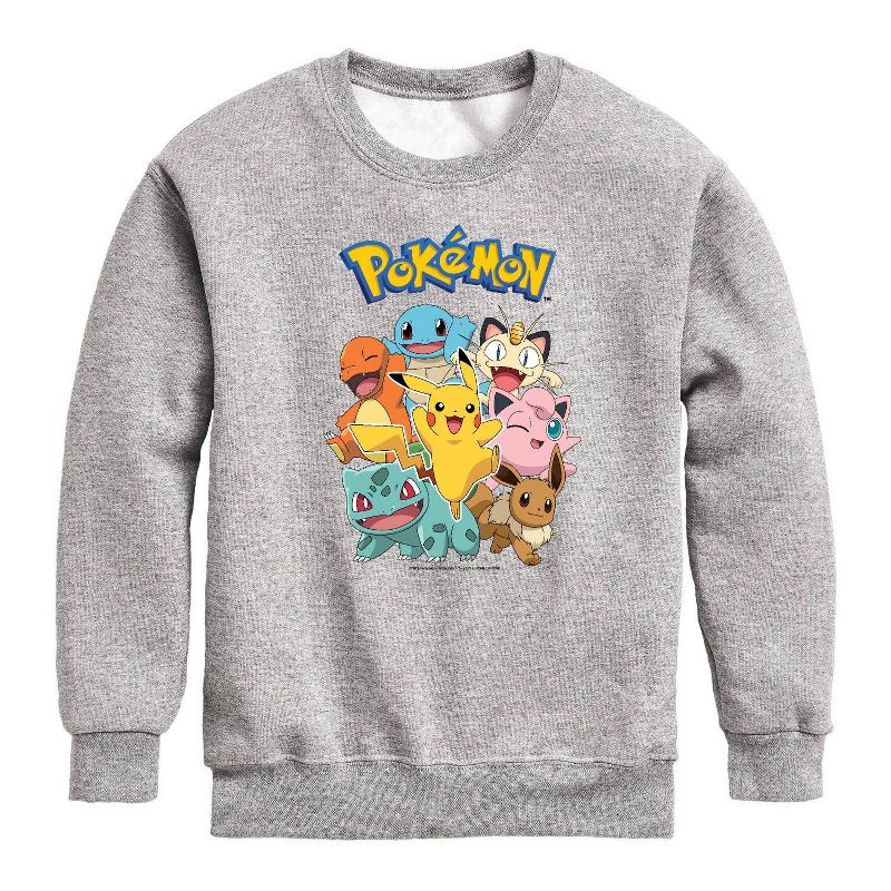 Boys' Pokemon Character Group Fleece Pullover Sweatshirt - Heather Gray, 1 of 2