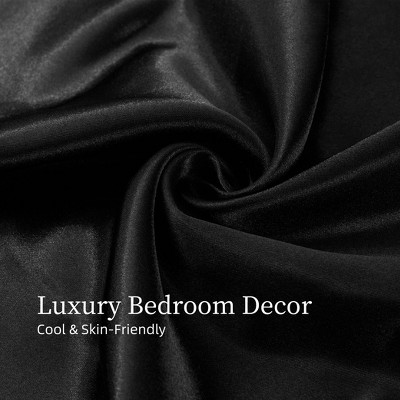Skyzone 4-Piece Queen Size Satin Bed Sheets Set - 15" Deep Pocket Silky Bedding, Black, Hotel-Like Black 90"x102" — фото 4