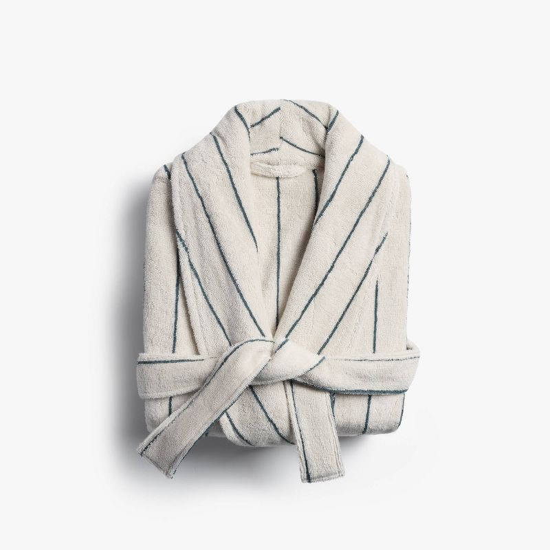 Turkish Cotton Pinstripe Robe XS/S Parchment & Cove - Parachute for Target