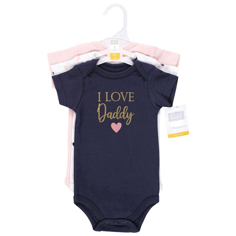 Hudson Baby Infant Girl Cotton Bodysuits, Girl Daddy Pink Navy 3Pk, 2 of 6