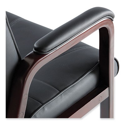 Madaris Black Bonded Leather Guest Chair with Mahogany Wood Trim