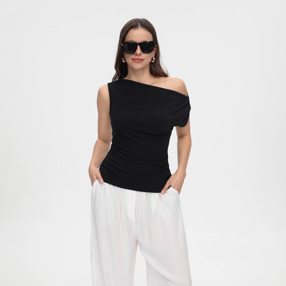 Women's One Shoulder Asymmetrical Knit Top - A New Day™ Black XL