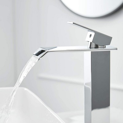 Polished Chrome Waterfall Vessel Sink Faucet with Pop-Up Drain