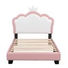 NicBex Twin Size Princess Upholstered Bed Frame with Crown-Shaped Headboard for Girls,Solid Wood Slats Support,Easy Assembly,White+Pink/Pink+White - 3 of 4