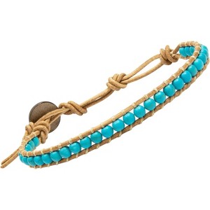 Light Brown Leather Bracelet with Natural Stone Beads, Adjustable Wrap Design for Men Women Teen Yoga - 1 of 4