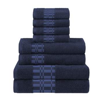 100% Cotton Medium Weight Floral Border Infinity Trim 8 Piece Assorted  Bathroom Towel Set, Black - Blue Nile Mills