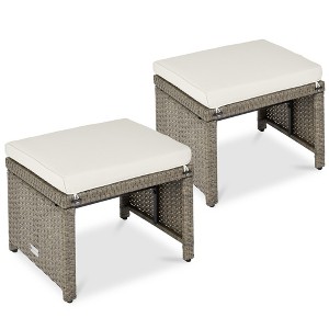 Best Choice Products Set of 2 Multipurpose Patio Wicker Ottomans w/ Removable Cushions - 1 of 4