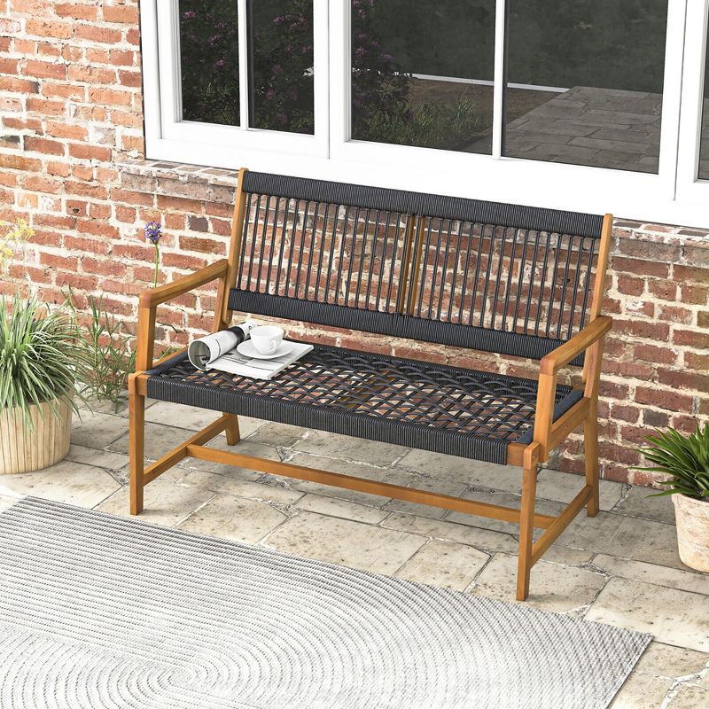 Tangkula Patio 2-Person Acacia Wood Bench All-Weather Rope Woven Outdoor Garden Natural, 2 of 10