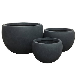 Rosemead Home & Garden, Inc. 20" Set of 3 Kante Lightweight Outdoor Concrete Planter Charcoal Black - 1 of 4