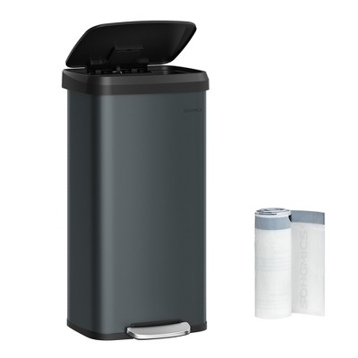 SONGMICS Kitchen Trash Can, 18-Gallon Stainless Steel Garbage Can, with Stay-Open Lid and Step-on Pedal, Soft Closure, Tall, Large, Black