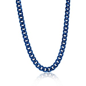 Metallo Mens Stainless Steel 7mm Cuban Chain Necklace - Blue Plated - Blue - 24 Inch - 1 of 3