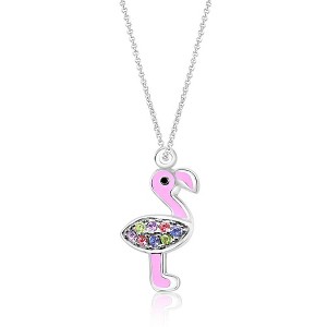 Chanteur Hypoallergenic Kids Jewelry Accessories Flamingo Pink Crystal White Gold Palladium Plating Necklace Pendant - 1 of 1