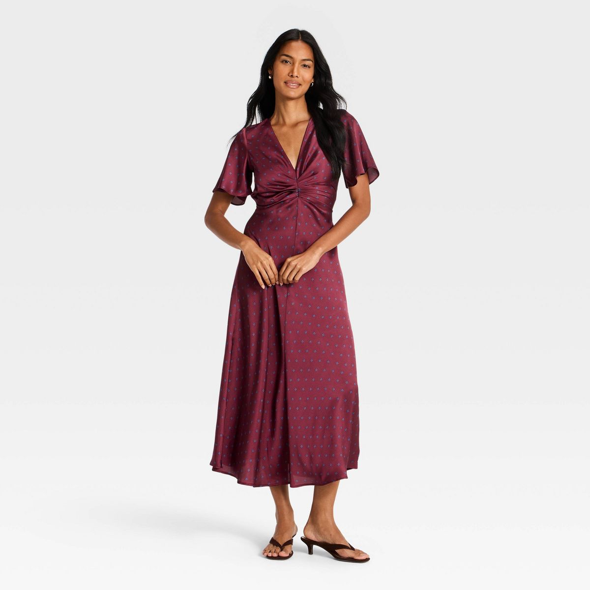 Women's Short Flutter Sleeve Ruched Maxi Dress - A New Day™ - thumbnail 3