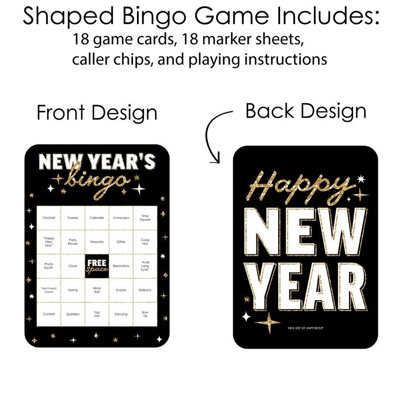 Big Dot of Happiness Hello New Year - Bar Bingo Cards and Markers - NYE Party Bingo Game - Set of 18, 3 of 6