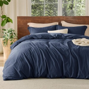 100% Washed Cotton Duvet Cover Minimalist Cotton Duvet Cover for All Seasons GentleSoft™ Plain Simple Bedding Set - 1 of 4
