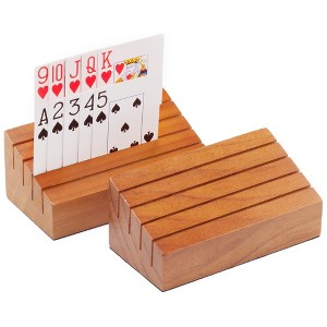 GSE Wooden Playing Card Holders Tray Racks Organizer Set, Hands-Free Cards Holder for Bridge Canasta UNO Card Playing (6-Inch/12-Inch) - 1 of 4