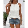 Womens Top Sleeveless Lace Up Halter Neck Openwork Tank Top - 3 of 4