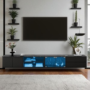 Modern APP Controlled LED TV Stand for TVs Up to 105 Inch, Faux Marble Entertainment Center with Glass Doors, 2 Drawers and Cabinets - 1 of 4