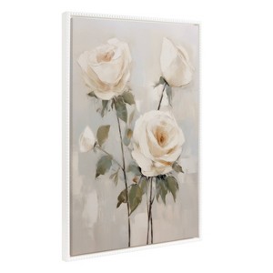 Kate & Laurel All Things Decor 23"x33" Sylvie Beaded Soft White Roses Framed Canvas by The Creative Bunch Studio White - 1 of 4