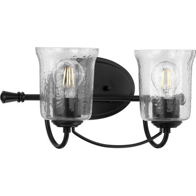 Progress Lighting Bowman 2-Light Bath Light, Matte Black, Clear Chiseled Glass Shades