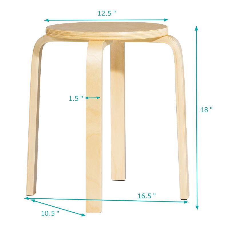 Tangkula 4-set Stacking Stool Birch Natural Wood 18" Round Dining Chair Backless, 4 of 7