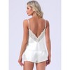 INSPIRE CHIC 2 Pcs Women's Satin Pajamas Silky Soft V-Neck Lace Trim Lingerie Camisole Tops with Shorts Loungewear Set - 4 of 4