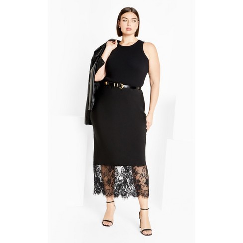 Women's Plus Size Lace Hem Fay Skirt - black | CITY CHIC - image 1 of 4