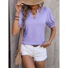 Womens Summer Short Puff Sleeves Blouses Shirts V Neck Cute  Knit Textured Casual Regular Fit Tops - 3 of 4