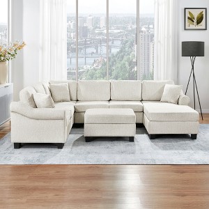 YOOCOZZ 111.8" U-shaped Upholstered Sofa Couch with Movable Storage Ottoman - 1 of 4